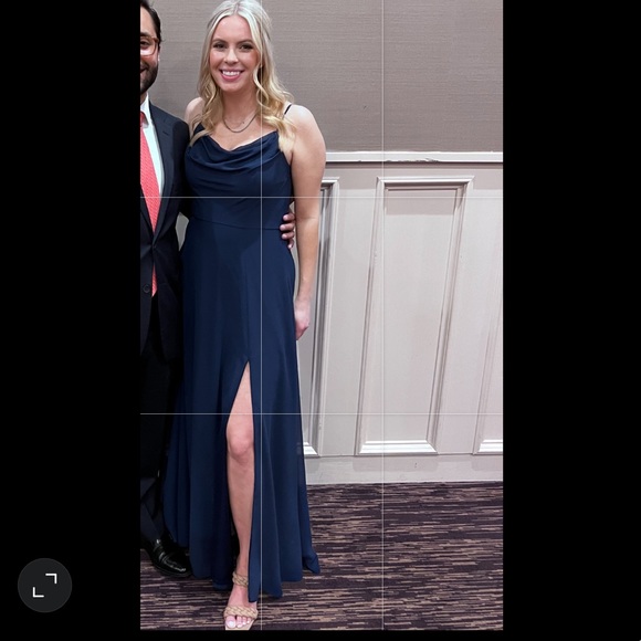 David’s bridal Cowl Neck Chiffon Bridesmaid Dress with Slit -color marine (navy) - Picture 2 of 3